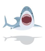 lindo tiburón plano boca abierta y dientes vector