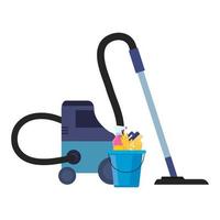 vacuum cleaner and bucket with cleaning tools, on white background vector