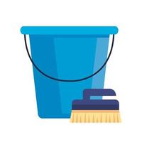 brush for cleaning with plastic bucket tool, on white background vector