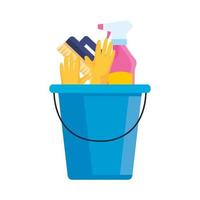 cleaning service, bucket with cleaning tools, on white background vector