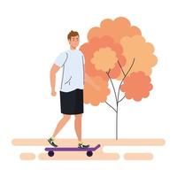 young man in skateboard outdoor, on white background vector