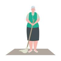 cute old woman with mop, grandmother with mop on white background vector