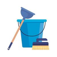 cleaning service, bucket with cleaning tools, on white background vector