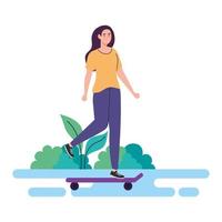 pretty young woman in skateboard outdoor, on white background vector