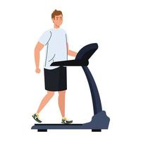 man running on treadmill, ectrical training machine on white background vector