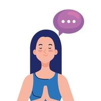 meditating woman with speech bubble on white background vector