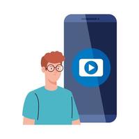 social media concept, man with play button in smartphone vector