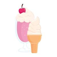 delicious cup of milkshake and ice cream on white background vector