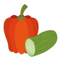 Verduras frescas, pimiento con pepino en fondo blanco. vector