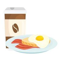 fried egg with bacon and disposable coffee, on white background vector