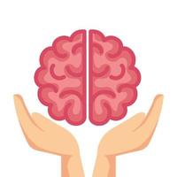 manos sosteniendo el cerebro, símbolo de la salud mental vector