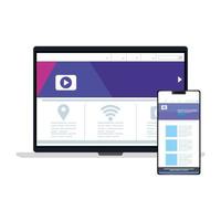 maqueta, desarrollo de sitios web de concepto en computadoras portátiles y teléfonos inteligentes vector