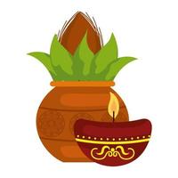 kalash with candle light in white background vector