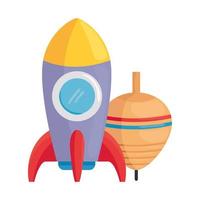 child toys, rocket and spinning toy on white background vector