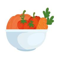 fresh vegetables in bowl, on white background vector