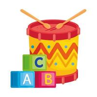 child toys, alphabet cubes with drum in white background vector