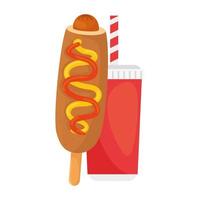 fast food corn dog with drink on white background vector