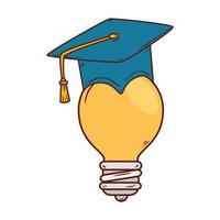 hat graduation in light bulb, on white background vector