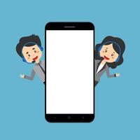 Call Center Workers with Blank Smartphone vector