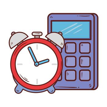 calculator math with alarm clock on white background vector