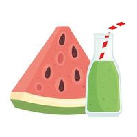 fresh slice of watermelon with bottle juice vector