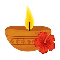 candle indian ornamental in ceramic pot with hibiscus on white background vector