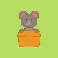 Cute cartoon mouse in a cardboard box vector