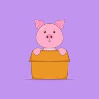 Cute cartoon pig in a cardboard box vector