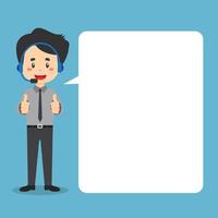 Call Center Worker Making Thumbs Up with Speech Bubbles vector