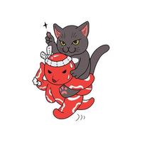 vector graphic illustration of an octopus holding a cat