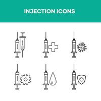 icono de conjunto de inyección de salud, contorno de icono de jeringa vector