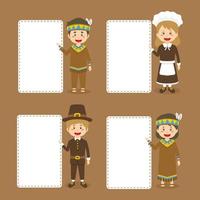 Thanksgiving Banner with Pilgrims, and Indigenous People vector