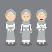personaje musulmán femenino con diversas expresiones. vector