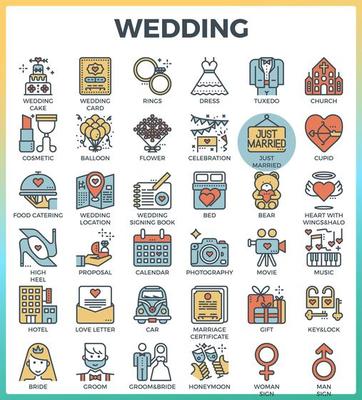 Wedding and Love outline color icons