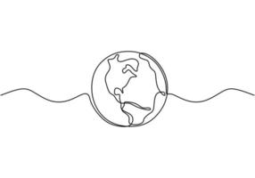 Earth globe one line drawing of world map vector illustration minimalist design of minimalism isolated on white background.