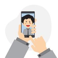 hombre tomando selfie smartphone retrato vector