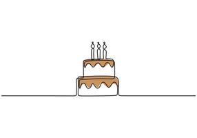 Continuous line drawing of Birthday cake with candle. vector