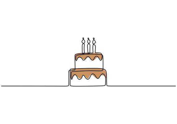 Continuous line drawing of Birthday cake with candle. 1895834 Vector Art at Vecteezy