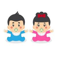 Cartoon Little Baby Girl and Boy vector