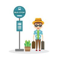 Tourist Man Waiting For the Bus vector