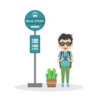 Tourist Man Waiting For the Bus vector