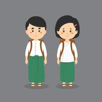 Cute Characters Wearing Myanmar Student Uniforms vector