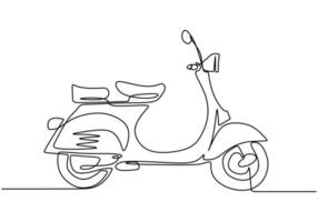 Classic scooter. Continuous one line art classical scooter motorcycle vector illustration isolated on white background.