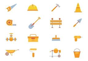 Building construction equipment vector, set of tools, safety helmet, saw, hammer, cement maker. vector