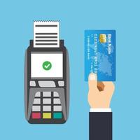 terminal pos con recibo pago con tarjeta de crédito vector