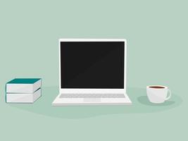 Workplace concept. Laptop computer with book and coffee cup vector