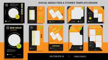 Sale social media stories and feed post bundle kit promotion template vector