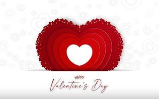 Valnetine's card  with red heart shape backdrop on white background. vector