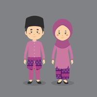 Cute Characters  Wearing Brunei Traditional Clothes vector