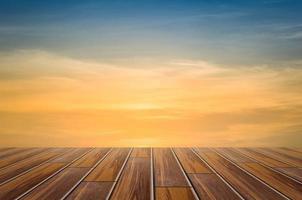 Wooden floor plates with nature background photo